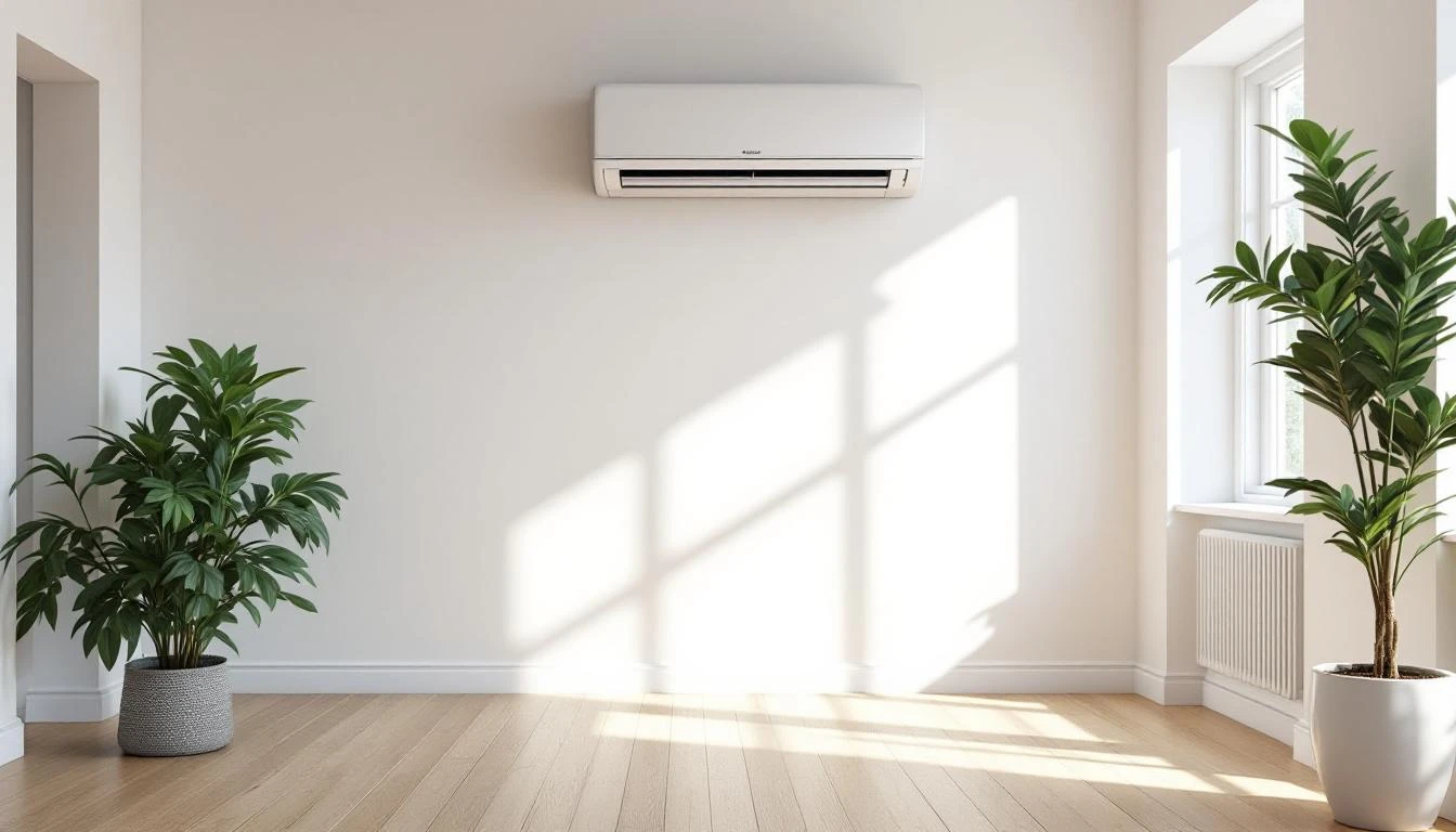 Unité intérieure de climatisation Atlantic installée dans un salon lumineux moderne