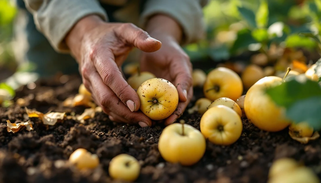 Épluchures pommes de terre prêtes pour compost de surface au jardin