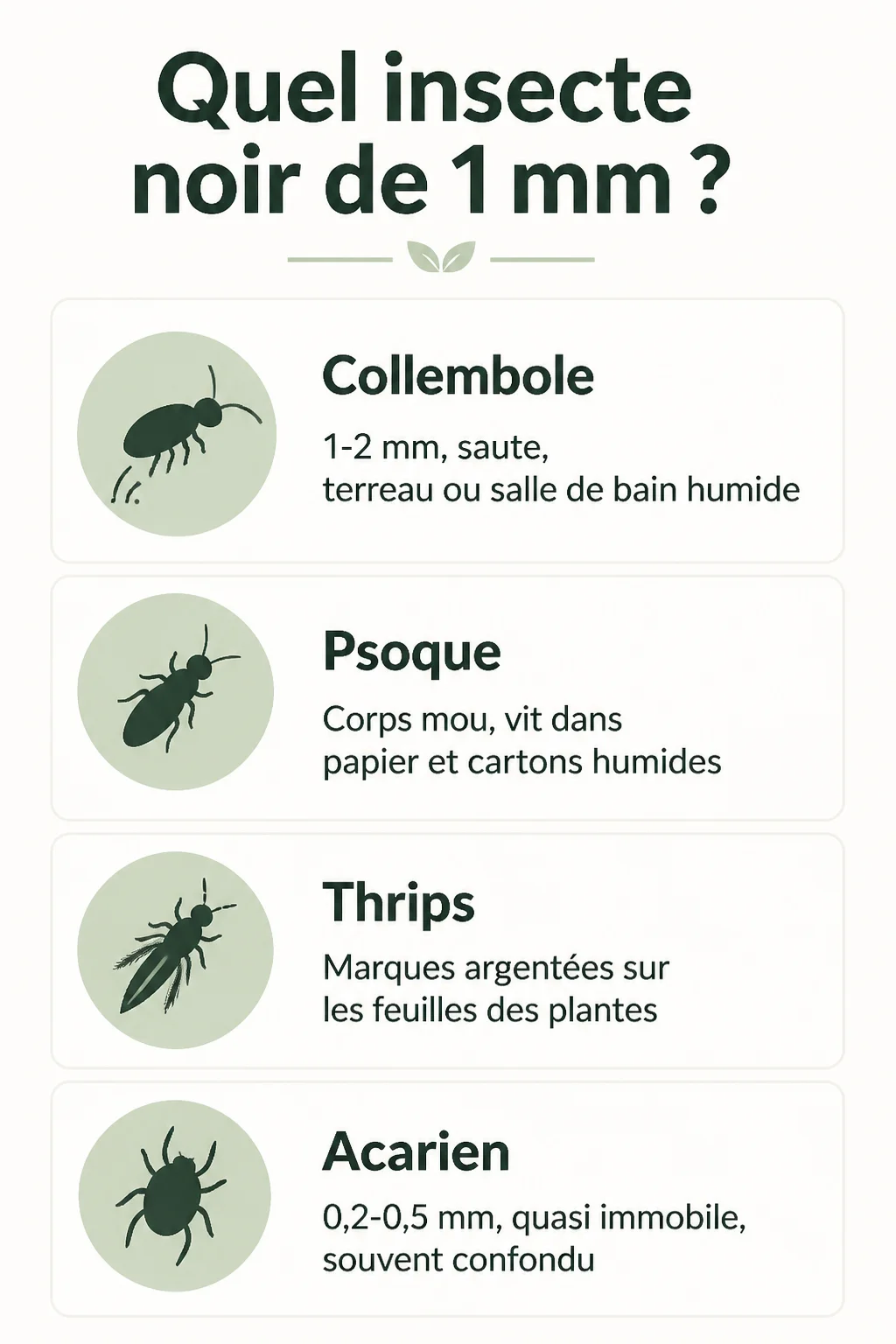 Quel insecte noir de 1 mm ? : Collembole, Psoque, Thrips, Acarien