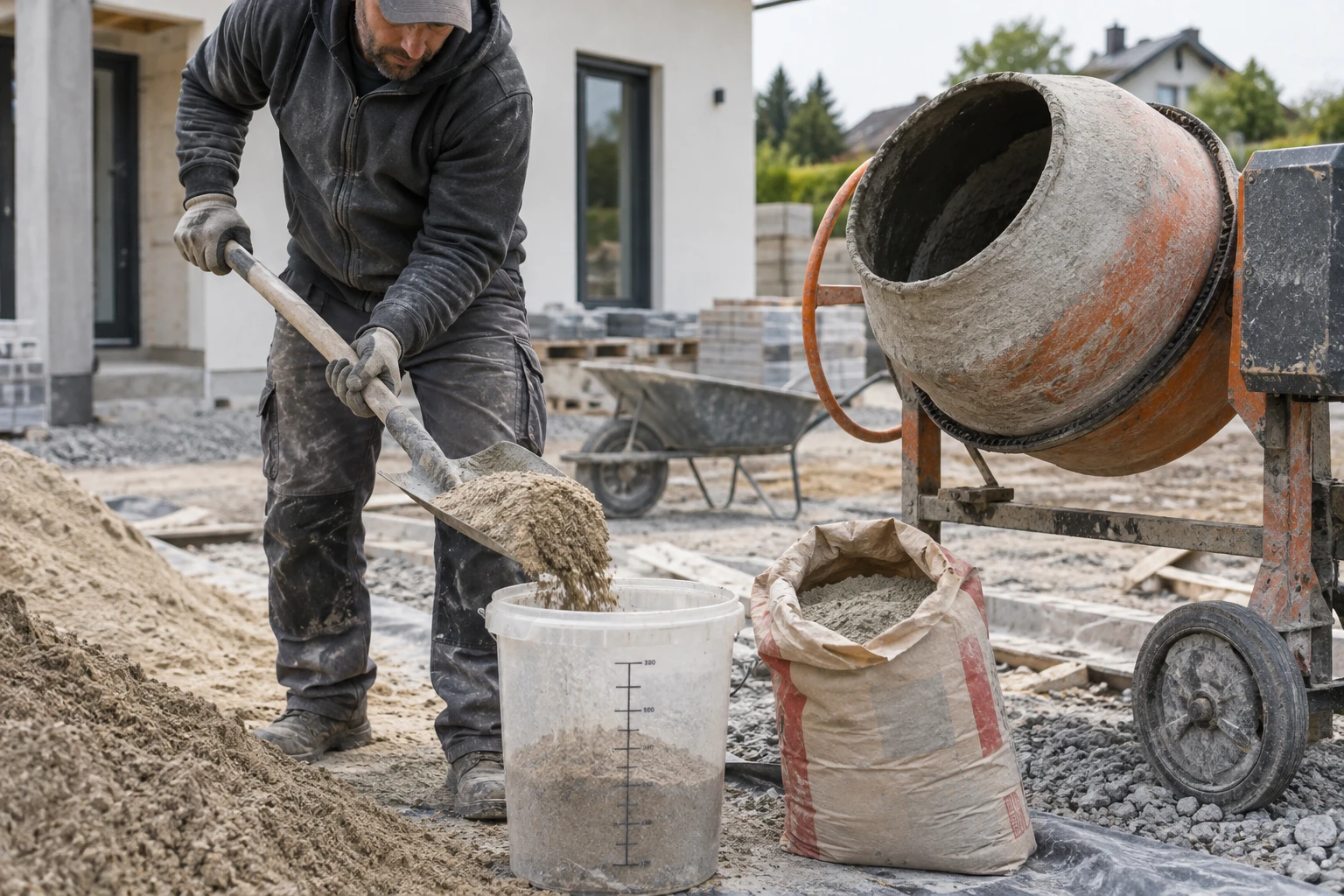 Dosage du béton à la pelle pour un sac de 35 kg